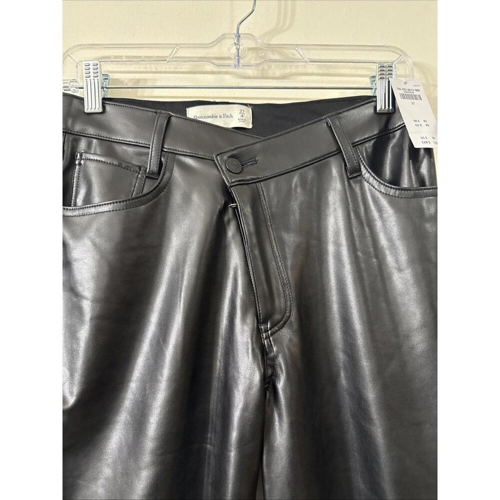 Abercrombie Fitch Women Sz 4 Criss Cross 90s Straight Faux Leather Black Pants - Picture 5 of 6